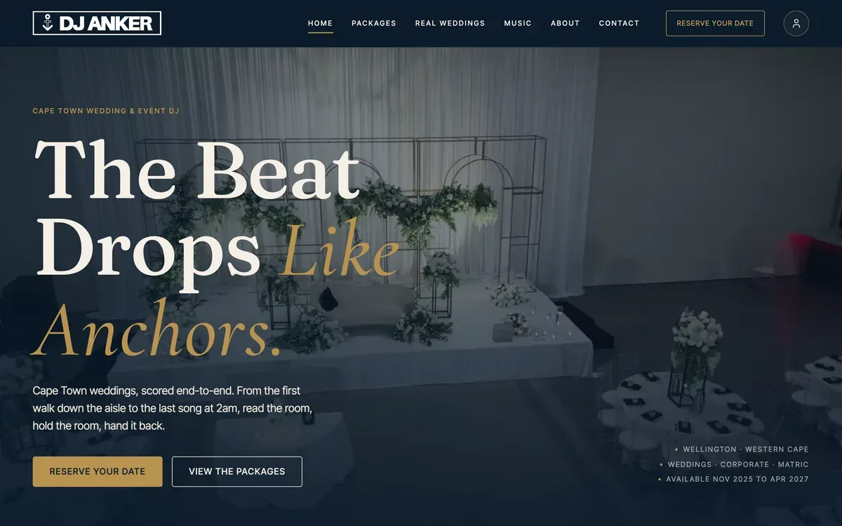 The DJ Anker website: a Cape Town wedding and event DJ booking site.