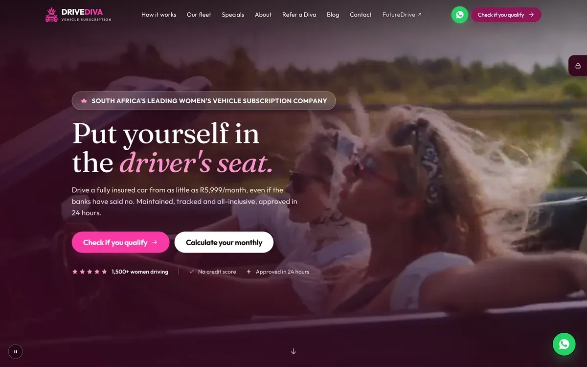 The Drive Diva website: the sister brand's vehicle finance landing page.